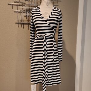 NWT Banana Republic Navy/White Stripe Long Sleeve Wrap Dress Size XS